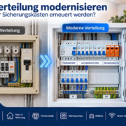 Alte und moderne Elektroverteilung im Vergleich mit FI-Schalter, Leitungsschutzschaltern und Überspannungsschutz