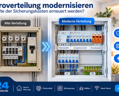 Alte und moderne Elektroverteilung im Vergleich mit FI-Schalter, Leitungsschutzschaltern und Überspannungsschutz