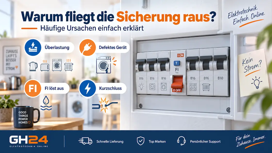 Warum fliegt die Sicherung raus – häufige Ursachen wie Überlastung, Kurzschluss, defektes Gerät und FI-Schalter